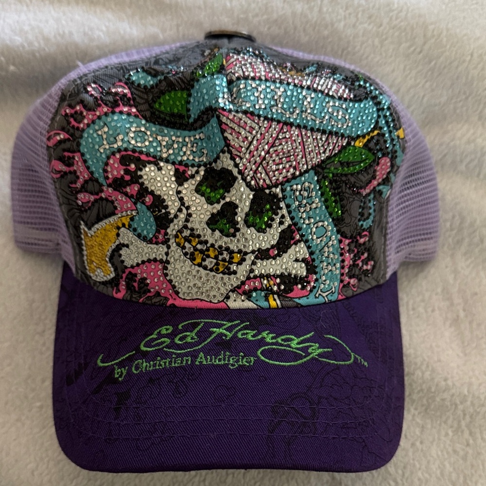 Ed Hardy Multicolor Rhinestone Skull Cap